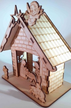 Вертеп с деревянной конюшней со светодиодной подсветкой