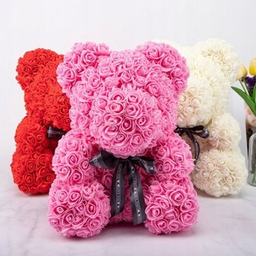 Плюшевый мишка PINK ROSE BEAR 40см с розами, НАПОЛНЕНИЕ КОРОБКИ