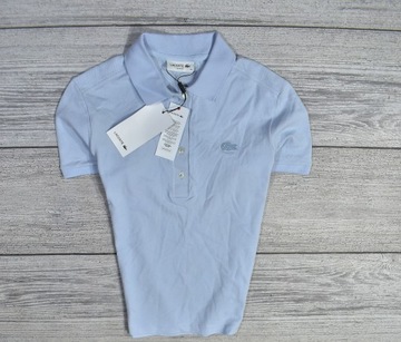 LACOSTE Polo Błękitna Logowana Slim Fit Damska 40