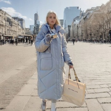 ДЛИННОЕ СТЕГАНОЕ ПЕРЕХОДНОЕ ПАЛЬТО С ЗИМНИМ КАПЮШОНОМ