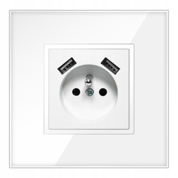 GNIAZDKO POJEDYNCZE BIAŁE SZKLANE Z BOLCEM KONTAKT Z ŁADOWARKĄ 2XUSB TYP A