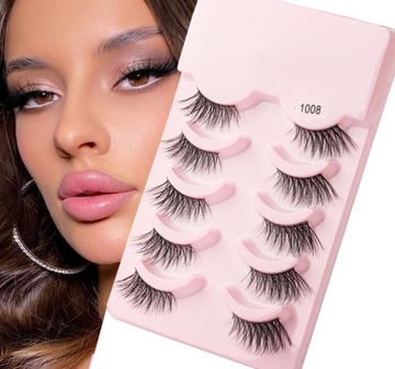 SZTUCZNE RZĘSY PASEK ZESTAW 5 PAR POŁÓWKI AKCENT OKA 1008