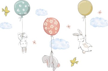 naklejki na ścianę dla dzieci królik balon chmurki