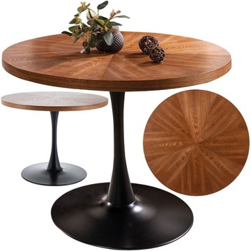 STÓŁ STOLIK AMADEO ORZECH ø100cm +METALOWY STELAŻ CZARNY MAT 76cm wysokości