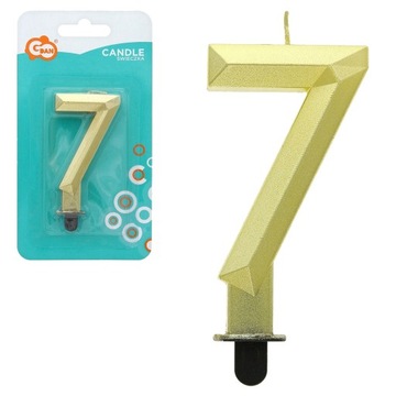 ŚWIECZKA CYFERKA 7 DIAMENT METALIK ZŁOTY 7,6cm