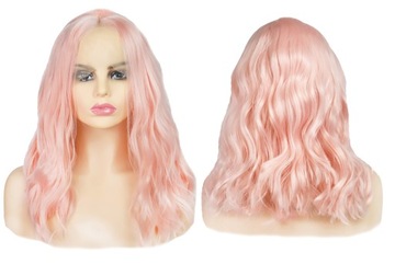 Peruka Lace front falowane jasny róż włosy