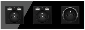 GNIAZDO SZKLANE Z 4 USB GNIAZDKO POTRÓJNY Z BOLCEM