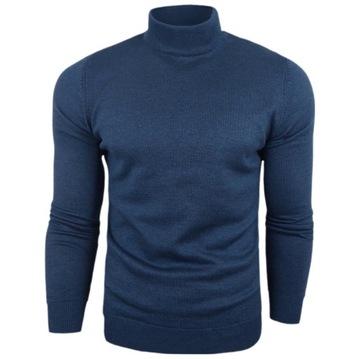Golf męski Sweter Półgolf Elegancki Wygodny Bawełna Niebieski r. M