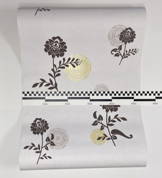 ВИНИЛОВЫЕ ОБОИ ЦВЕТЫ РОЗЫ РОЗЕТКА МАНДАЛА СЕРЫЕ 11076104