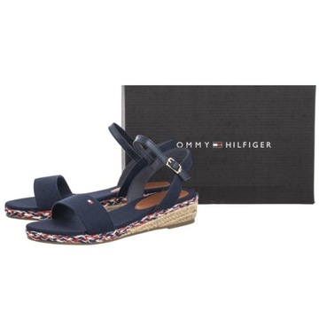 Sandały Damskie na Koturnie Tommy Hilfiger Rope Wedge Blue Granatowe