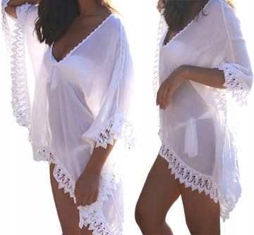 ПЛЯЖНАЯ ТУНИКА, ПАРЕО, ПЛЯЖНЫЙ ШАРФ, ШИФОНОВОЕ ПЛАТЬЕ, БЕЛЫЙ BQ49