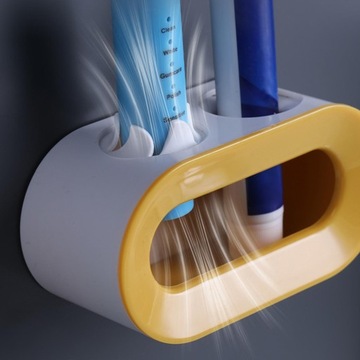 Uchwyt na szczoteczki do zębów z podwójnym otworem, oszczędzający miejsce, żółty
