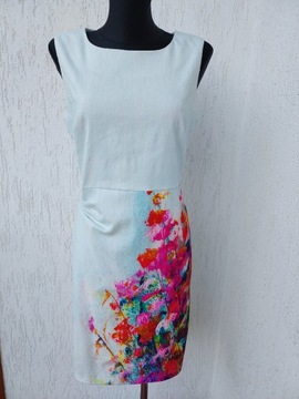SMASHED-LEMON Pastelowa sukienka z kwiatami L/XL.