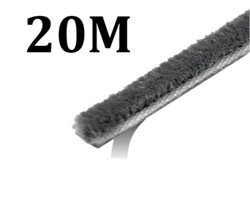 Szczotka odbojowa uszczelka z klejem SZARA 4,8x4 mm niska kurzowa - 20M