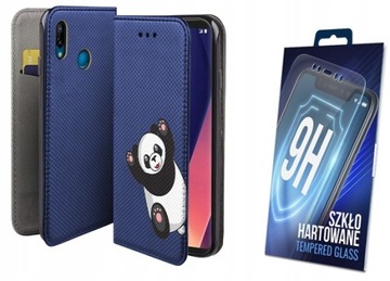 Etui z klapką do HUAWEI P20 LITE magnet panda obudowa + szybka na ekran 9H