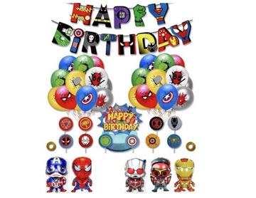 Duży zestaw dekoracji urodzinowych Avengers balony toppery baner