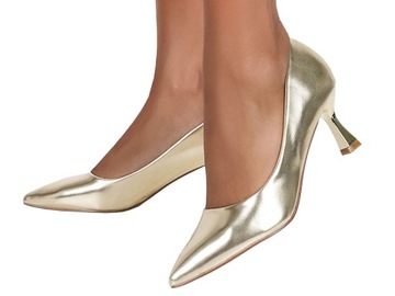 DAMSKIE BUTY CZÓŁENKA ZŁOTE NA OZDOBNYM OBCASIE W KSZTAŁCIE KIELISZKA r 39
