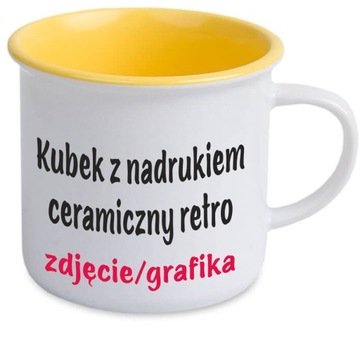 Kubek ceramiczny w stylu retro z nadrukiem żółty