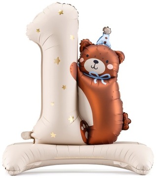 BALON FOLIOWY STOJĄCY CYFRA 1 Z MISIEM-81x72CM ROCZEK-5439