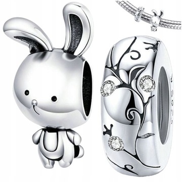 CHARMS Zestaw KRÓLIK + STOPER srebro pr 925 2szt
