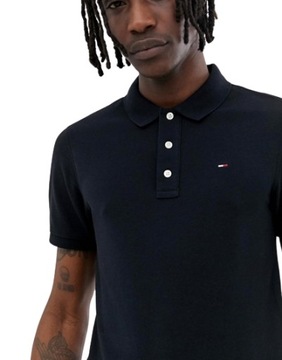 Tommy Jeans Czarna pikowana koszulka polo defekt L