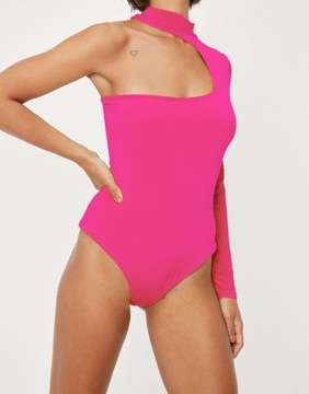 NASTY GAL V3I NEONOWE RÓŻOWE ASYMETRYCZNE BODY XS