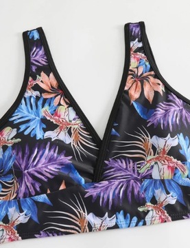 DAMSKI STRÓJ KĄPIELOWY BIKINI TOP SPODENKI SZORTY W KWIATY