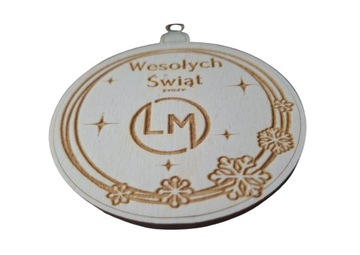 Bombka drewniana grawer Twoje LOGO personalizowana 8cm upominek firmowy