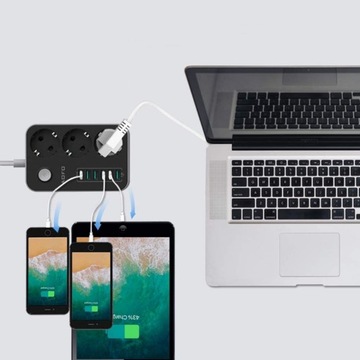 УДЛИНИТЕЛЬ ПИТАНИЯ НА 3 РОЗЕТКИ С ПОРТОМ USB Х 6 ШТ. ДЛУГА 1,8 М