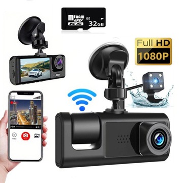 Автомобильная камера, записывающее устройство для вождения, видеокамера FULL HD, ПЕРЕДНЯЯ ЗАДНЯЯ + 32G