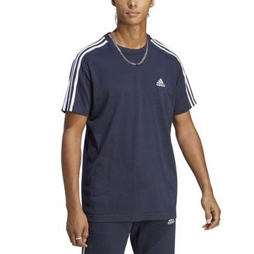 Koszulka męska adidas essentials single jersey 3-stripes tee granatowa ic93