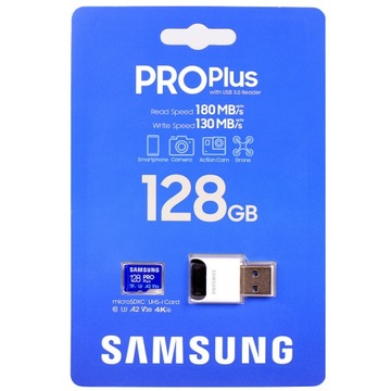 КАРТА microSDXC Samsung Pro PLUS 2023 128 ГБ UHS-I U3 + устройство чтения карт памяти