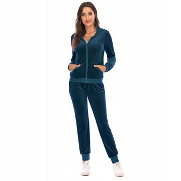 DRESY DAMSKIE WELUROWE KOMPLET BLUZA SPODNIE,S