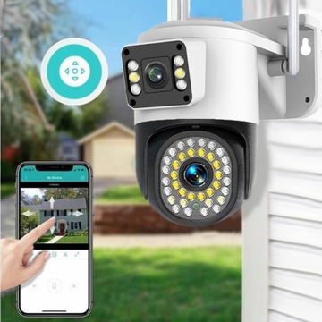 ДВОЙНАЯ WIFI IP УМНАЯ НАРУЖНАЯ ВРАЩАЮЩАЯСЯ КАМЕРА QHD С 2x 4-мегапиксельным ЗУМОМ ПРИЛОЖЕНИЕ