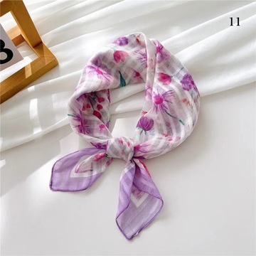 Cotton Linen Neck Scarf For Women Colorful Floral Handkerchief Small