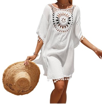 PAREO TUNIKA BOHO LETNIA SUKIENKA NARZUTKA PLAŻOWA ZWIEWNA