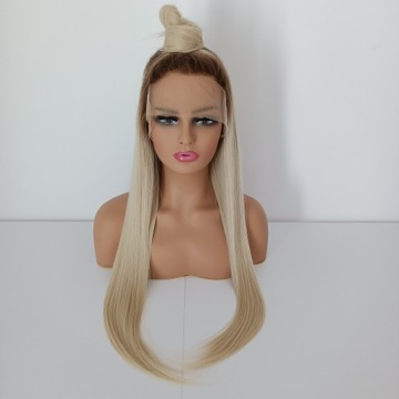 LACE FRONT парик платиновый блондин корни коричневый 40/55/80cm + шапочка GRATIS