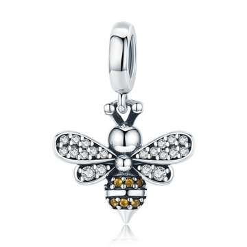 Charms Srebro 925 Pszczoła Pracowita Pszczółka Cyrkonie Zawieszka Charms
