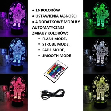 РОЖДЕСТВЕНСКОЕ УКРАШЕНИЕ САНТА 3D LED RGB ЦВЕТА ПУЛЬТ ДУ