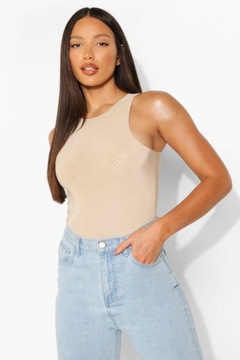 BEŻOWE GŁADKIE BODY KLASYCZNE BASIC BOOHOO 38