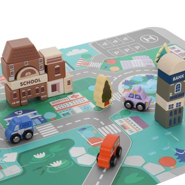 НАБОР ДЕРЕВЯННЫХ БЛОКОВ «ГОРОД» ИЗ 115 БЛОКОВ-ПАЗЗЛ АВТОМОБИЛЬНЫЕ БЛОКИ СУМКА ДЛЯ ДОРОЖНЫХ БЛОКОВ