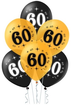 BALON NA SZEŚĆDZIESIĄTKĘ 60-TKA CZARNE ZŁOTE 10SZT