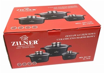 Набор кастрюль Zilner, алюминий, керамико-мраморное покрытие, 6 шт.