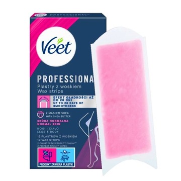 Plastry VEET PROFESSIONAL Wosk Depilacja Nogi Ciało 12 szt. Skóra Normalna