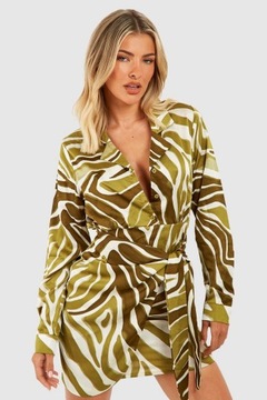 1F2A12 P27 BOOHOO ZIELONA SATYNOWA SUKIENKA MINI ZEBRA XL