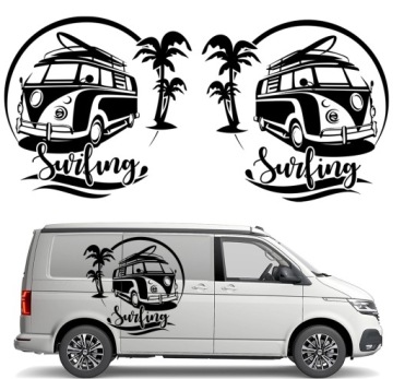 2x Nálepka Grafika na karavan Surfing Palmy Beach Bus 45x43 cm