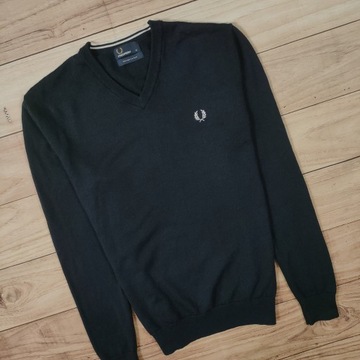 FRED PERRY Sweter Męski 100 % Wełna Merino V Neck Logowany r. M