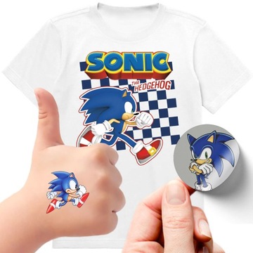 ZESTAW 3W1 KOSZULKA DLA DZIECI TATUAŻE NAKLEJKI SONIC 152 JAKOŚĆ