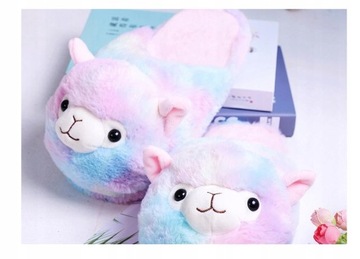 ТЕплые плюшевые домашние тапочки RAINBOW ALPACA LAMA
