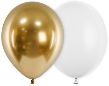 Balony lateksowe Złote Białe Sylwester 10 sztuk